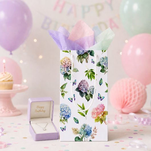 Sac à cadeau élégant rose bleu hydrangea petit