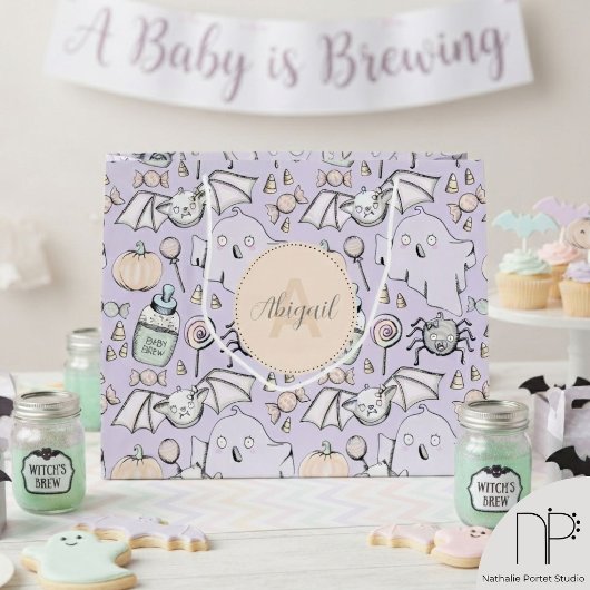 Sac à cadeau géant Halloween bébé violet pastel