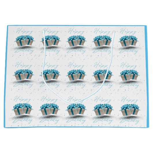 Sac à cadeau grand bleu bébé Joyeux Anniversaire (Devant)