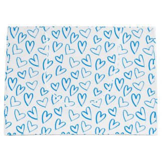 Sac à cadeau grand format à motif de cœur bleu