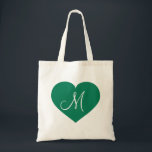 Sac à cœur vert Kelly monogrammé<br><div class="desc">Ce sac tote présente un cœur vert de Kelly avec une initiale monogrammée blanche en son centre. Personnalisez-le en redimensionnant/repositionnant le cœur vert et/ou en personnalisant le texte/monogramme. Excellent cadeau pour une demoiselle d'honneur.</div>