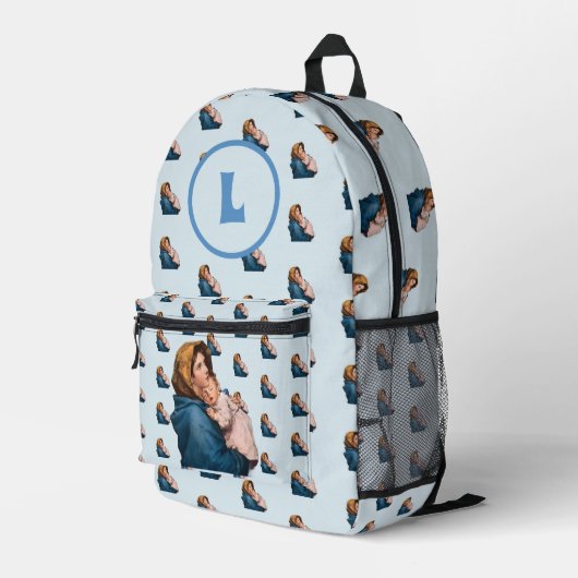 Sac à couches bleu Vierge Marie Monogrammé (Coin arrière droit)