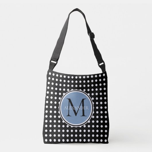 Sac à couches de monogramme noir et blanc Polka Do (Devant)