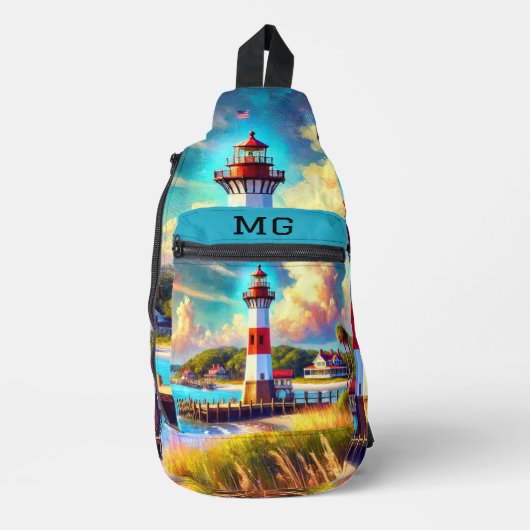 Sac à coudre à l'aquarelle Monogram Lightouse (Recto)