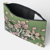 Sac à coudre imprimé vert à fleurs roses (Ouvrir)