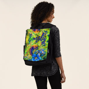 Sac À Dos A Bee & Blue Forget-me-not Flowers avec nom