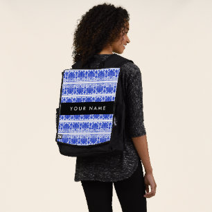 Sac À Dos Arabesque grecque bleue, Votre nom, Personnaliser