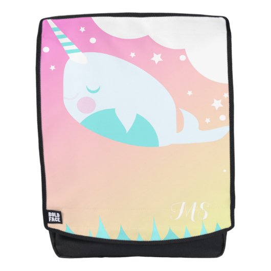 Sac À Dos Baleine Océan Licorne et Nuages Ombre Nom Initial (Devant)