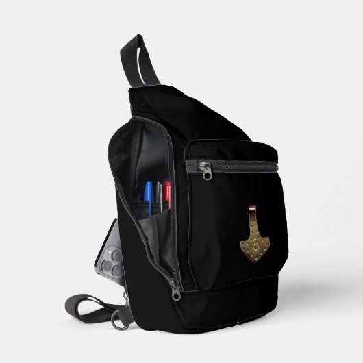 Sac à dos besace noir Gold Thor Hammer (Ouvrir)
