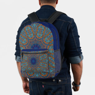 Sac à dos bleu cuivre imprimé indien partout