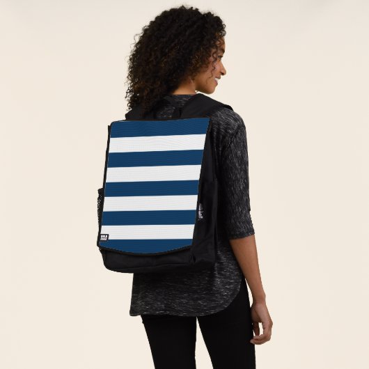 Sac À Dos Bleu de marine, Blancs, Motif rayé (Porté)