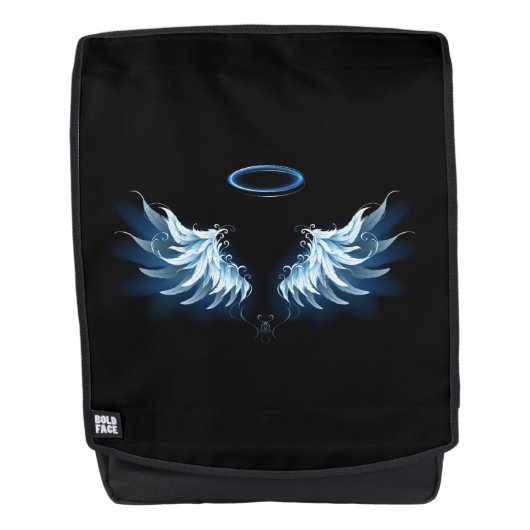 Sac À Dos Blue Glowing Angel Wings on black background (Devant)