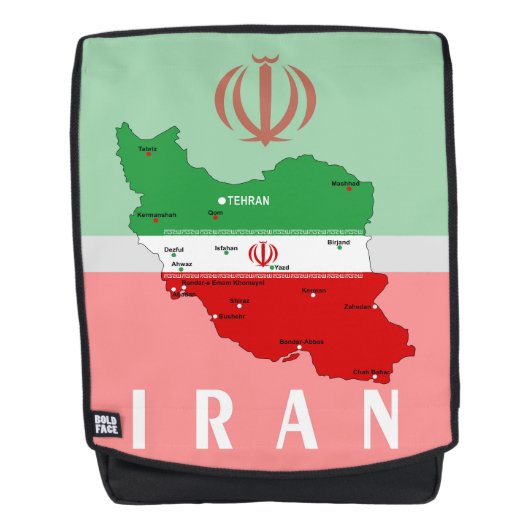 Sac À Dos Carte de l'Iran avec drapeau et emblème (Devant)