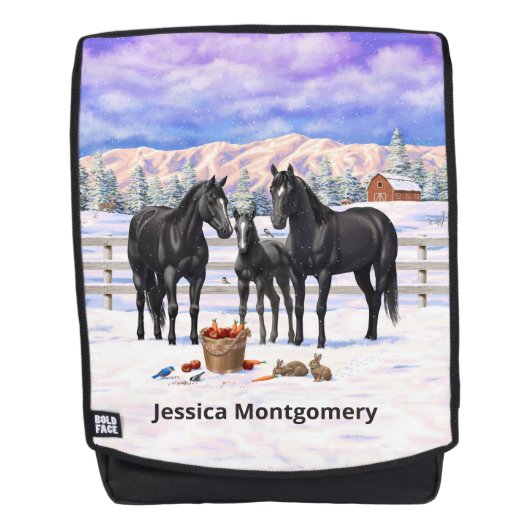 Sac À Dos Chevaux Du Quartier Noir En Neige (Devant)