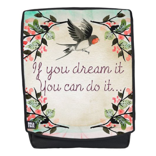 Sac À Dos Citation avec oiseau et fleurs (Devant)