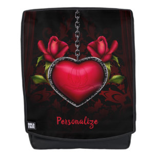 Sac À Dos Coeur rouge gothique & Roses Personnaliser