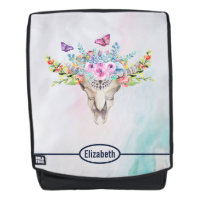 Crâne animal Boho avec papillons et fleurs