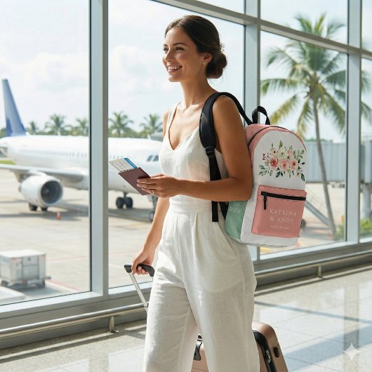 Sac à dos de mariée aux roses aquarelles roses