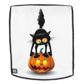 Sac À Dos Dessin d'Halloween au chat effrayé sur Citrouille (Devant amovible)
