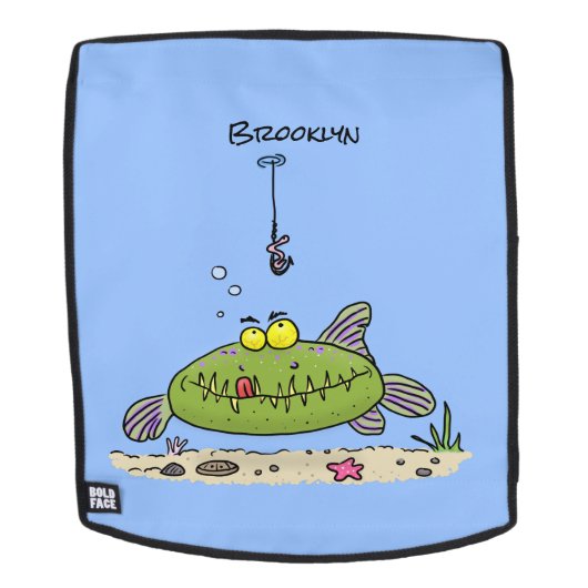 Sac À Dos Drôle gras affamé poisson vert dessin de pêche (Devant amovible)
