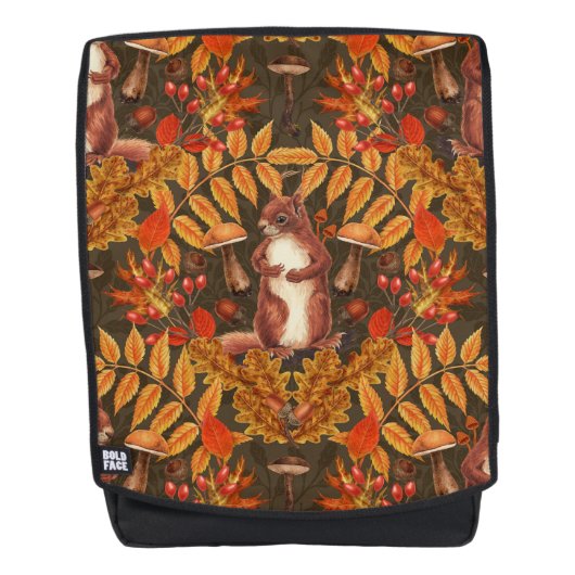 Sac À Dos Écureuil d'automne sur brun foncé (Devant)