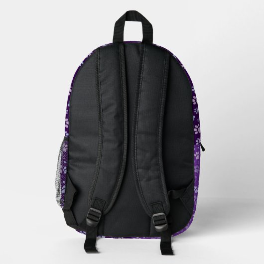 Sac à dos Empreinte de patte violet avec nom perso (Verso)