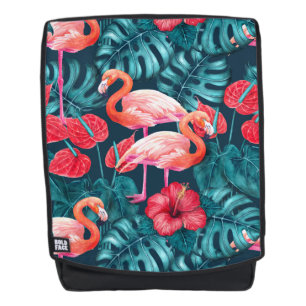 Sac À Dos Flamant rose et aquarelle du jardin tropical