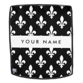 Sac À Dos Fleur de Lis, Blanc sur Noir, Blanc, Votre Nom (Devant amovible)
