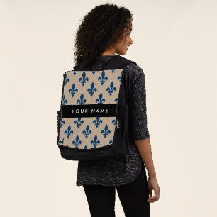 Sac À Dos Fleur de Lis, Bleu Marine sur Beige, Royal, Votre