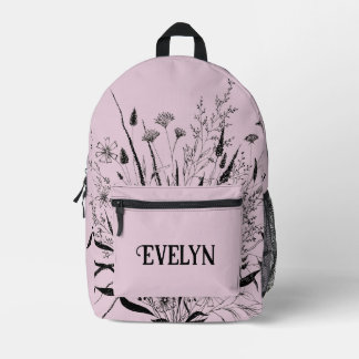 Sac à dos Fleur sauvage personnalisé rose pâle