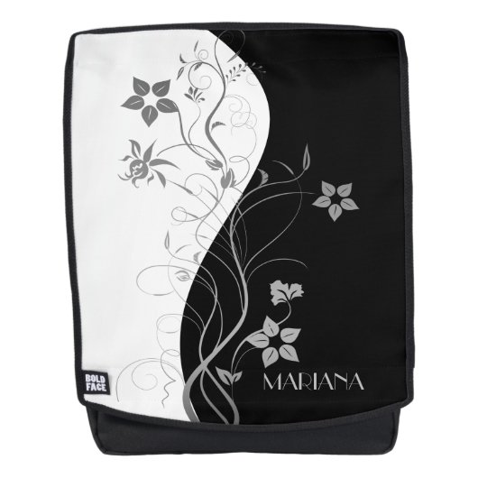 Sac À Dos Fleurs Noires Et Grises (Devant)