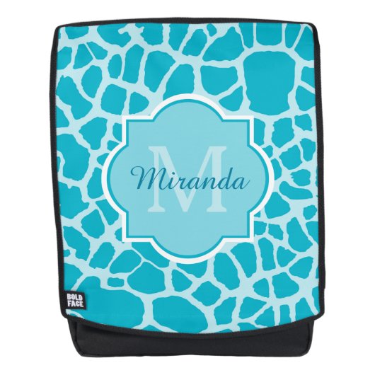 Sac À Dos Girafe Turquoise Moderne Imprimer Monogramme Avec  (Devant)