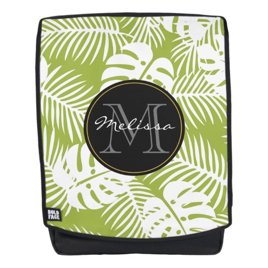 Sac À Dos Green Palm Feuille Rainforest Motif Monogram (Devant)