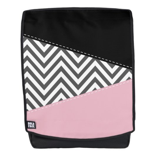 Sac À Dos Gris Zigzag, Gris Chevron, Motif Zigzag, Rose (Devant)