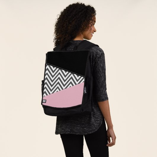 Sac À Dos Gris Zigzag, Gris Chevron, Motif Zigzag, Rose (Porté)