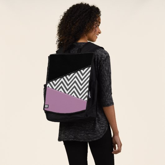 Sac À Dos Gris Zigzag, Gris Chevron, Motif Zigzag, Violet (Porté)