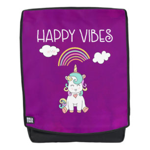 Sac À Dos Happy Vibes Typographie mignonne souriant Unicorn