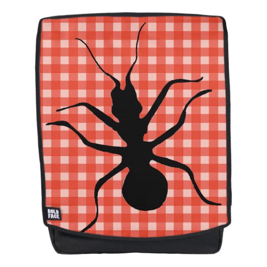 Sac À Dos Illustration de Big Black Ant sur Red White Plaid (Devant)