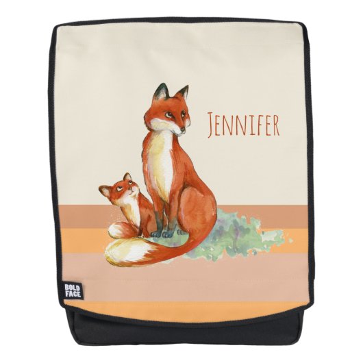Sac À Dos Illustration de l'aquarelle Momma Fox et Baby (Devant)