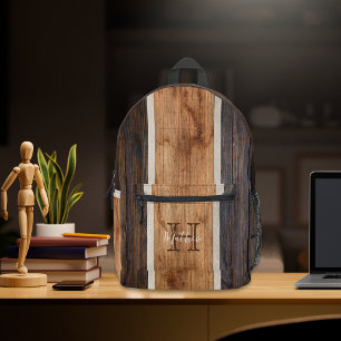 Sac à dos imprimé à bande de ton en bois rustique