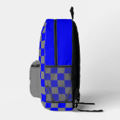 Sac À Dos Imprimé à damiers couleur gris bleu - Nom initial Monogram (Droite)