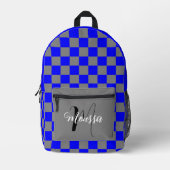 Sac À Dos Imprimé à damiers couleur gris bleu - Nom initial Monogram (Recto)