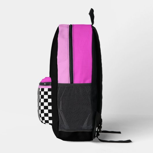 Sac À Dos Imprimé à damiers Noir Blanc Rose Monogramme Initiales Enf (Droite)