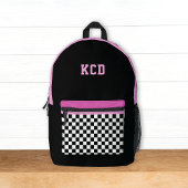 Sac À Dos Imprimé à damiers Noir Blanc Rose Monogramme Initiales Enf
