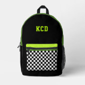 Sac À Dos Imprimé à damiers Noir Blanc Vert Monogramme Initiales Enf (Recto)