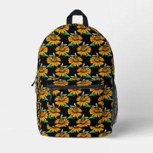 Sac À Dos Imprimé Abeille sur Tournesol Fleur Motif Design Noir