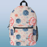 Sac À Dos Imprimé Abeilles et fleurs Aquarelle<br><div class="desc">Les abeilles et les fleurs rougissent rose,  bleu et motif d'aquarelle pêche. Art original de Nic Squirrell.</div>