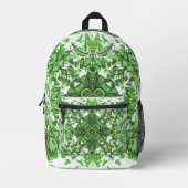 Sac À Dos Imprimé Abstract Floral Pattern In Black & Green On White (Recto)