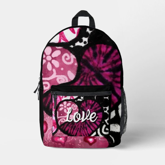 Sac À Dos Imprimé Abstrait coeur d'amour rose Floral Pois noir (Recto)