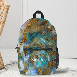 Sac À Dos Imprimé Abstrait Gold Turquoise Faux Foil Parties scintill